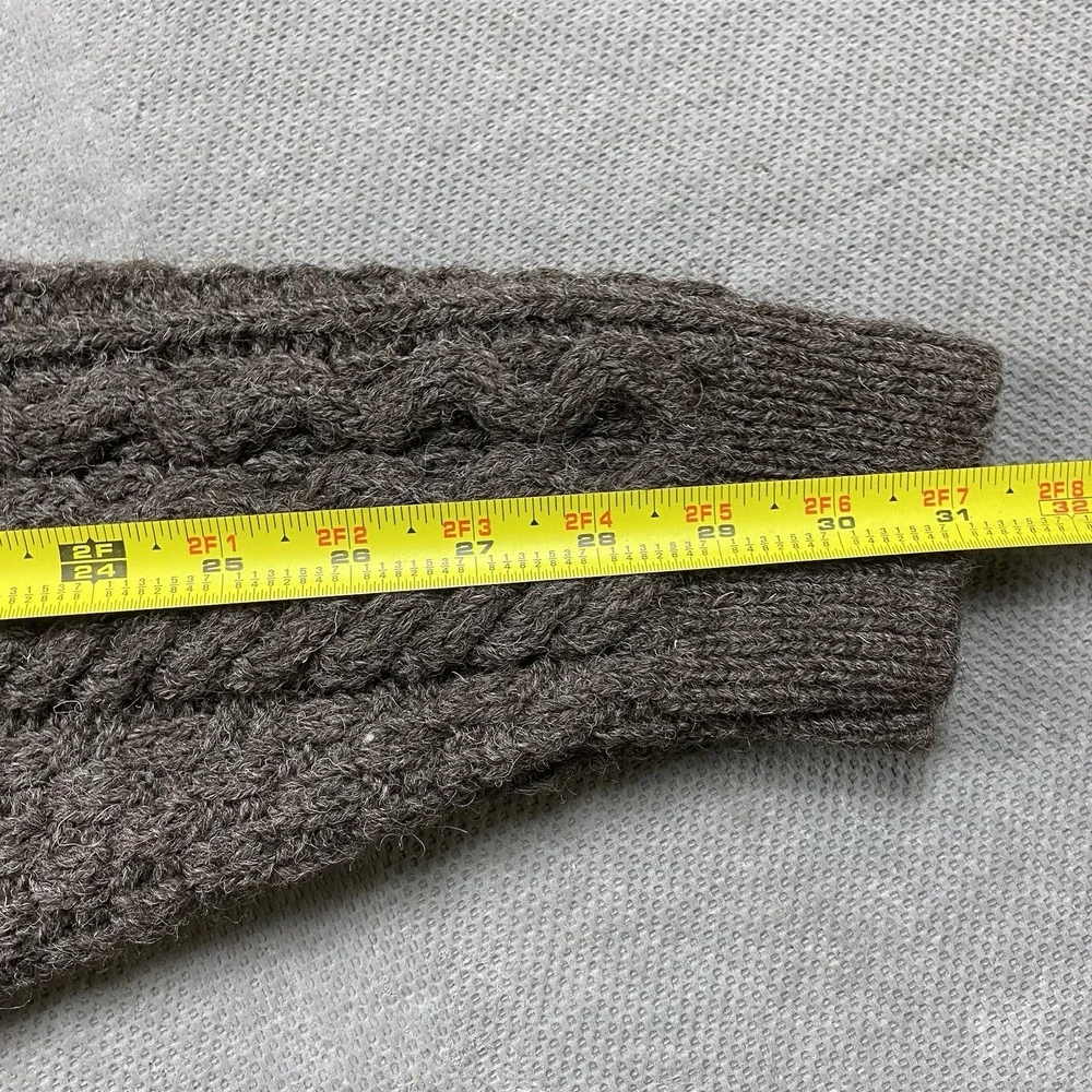 Orvis Sweater Mens XL Ireland 100% Wool 1/4 Zip Brown Cable Knit Fisherman Heavy
